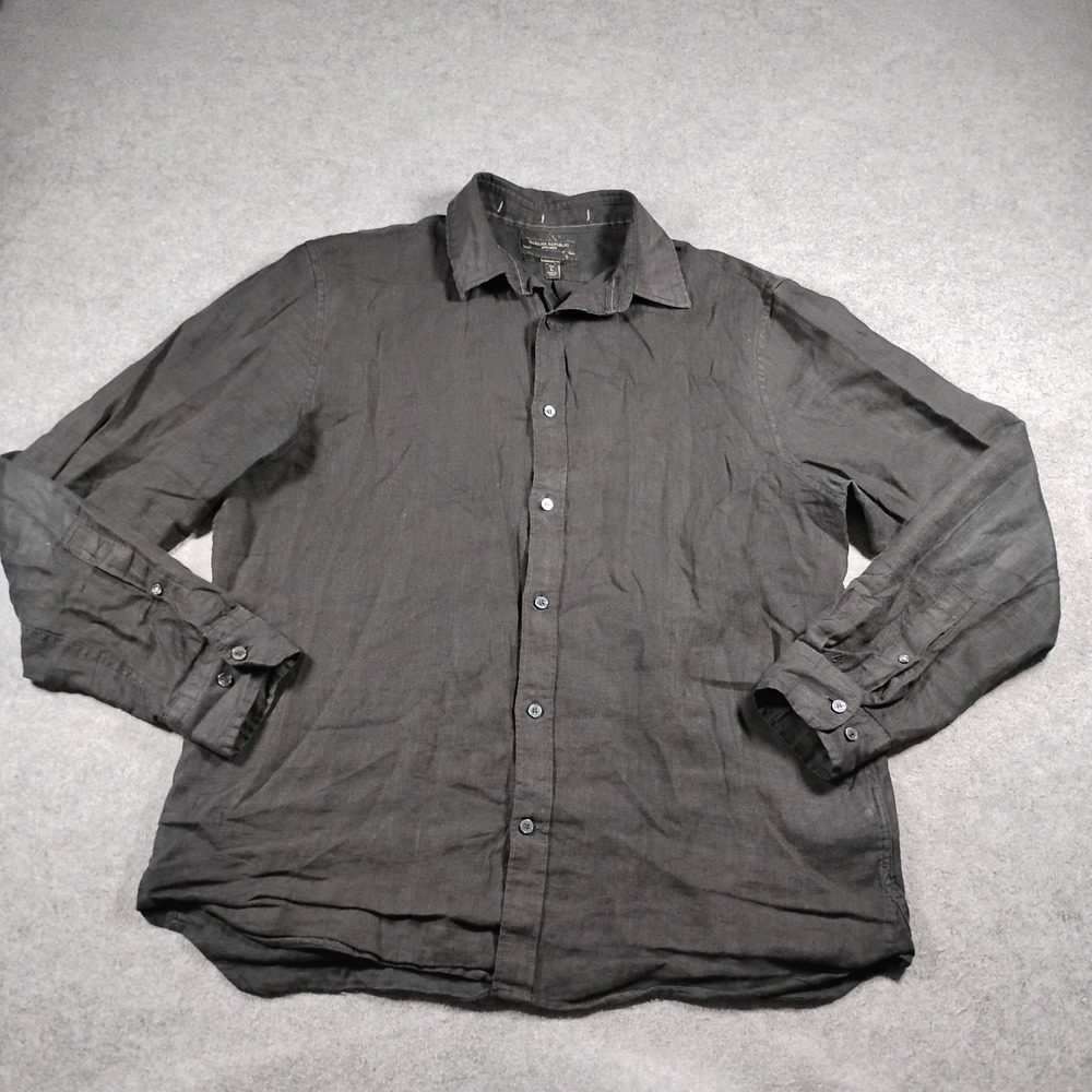 Banana Republic Mens Large Tall Black 100% Linen Standard Fit Button Up Shirt